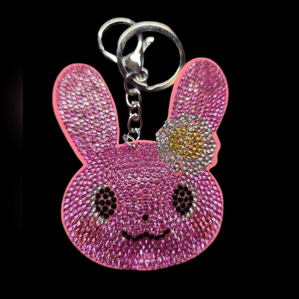 Pink Rhinestone Bunny Nag Charm Keychain